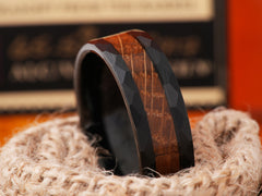 The Apollo | Black Tungsten Wedding Band with Tennessee Whiskey Barrel Wood Inlay
