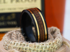 The Castor | Black Titanium Wedding Band with Tennessee Whiskey Barrel Wood Inlay