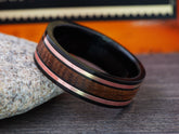 The Comus | Black Titanium Wedding Ring For Men with Tennessee Bourbon Barrel Wood Inlay