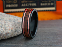 The Comus | Black Titanium Wedding Ring For Men with Tennessee Bourbon Barrel Wood Inlay