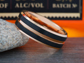 The Saturn | Rose Gold and Black Tungsten Ring with Beveled Edges