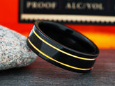 The Jupiter | Black Tungsten Ring with Two Gold Plated Grooves