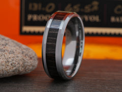 The Lincoln | Tungsten Wedding Band with Exotic Wood Inlay and beveled edges