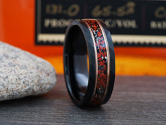 The Jurassic | Mens Wedding Band Made Of Tungsten, Real Meteorite and Dinosaur Bone Fossil