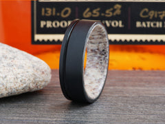 The Shotgun | Sandblasted Tungsten Ring with Deer Antler Inner Sleeve