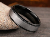 The Tauros | Brushed Tungsten Wedding Band with Black Stepped Edges