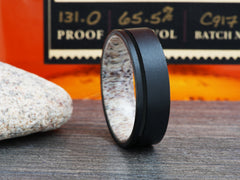 The Shotgun | Sandblasted Tungsten Ring with Deer Antler Inner Sleeve