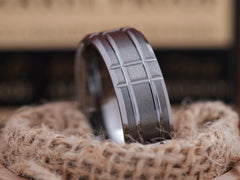 The Patton | Tungsten Ring with Crossing Grooves