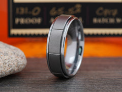 The Racer | Tungsten Ring with Tire Tread Grooves