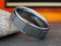 The Racer | Tungsten Ring with Tire Tread Grooves