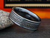 The Blacksmith | Hammered Tungsten Ring with Two Grooved Edges
