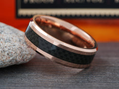 The Overlord | Rose Gold Tungsten Ring with Carbon Fiber Inlay