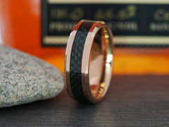 The Overlord | Rose Gold Tungsten Ring with Carbon Fiber Inlay