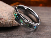The Octagon | Tungsten Wedding Band with Abalone Seashell Inlay