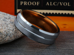 The Hidden Champagne | Silver Tungsten Ring with Anodized Aluminum Sleeve