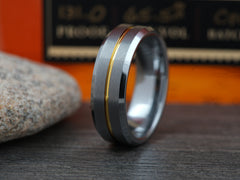 The Minimalist | Silver Tungsten Ring with Gold Plated Groove