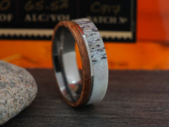 The Huntsman | Titanium Ring with Deer Antler and Bourbon Barrel Wood