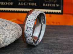 The Huntsman | Titanium Ring with Deer Antler and Bourbon Barrel Wood