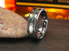 The Octagon | Tungsten Wedding Band with Abalone Seashell Inlay