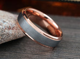 The Fortuna | Tungsten Wedding Band with Rose Gold Plated Edges and Inside