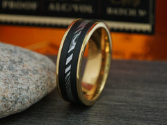 The Murakami | Gold Titanium Wedding Band with Damascus Steel Inlay