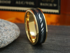 The Murakami | Gold Titanium Wedding Band with Damascus Steel Inlay