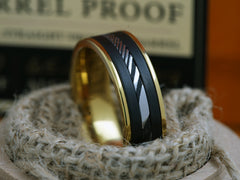 The Murakami | Gold Titanium Wedding Band with Damascus Steel Inlay