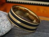 The Midas | Gold Titanium Wedding Band with Satin Black Titanium Inlay
