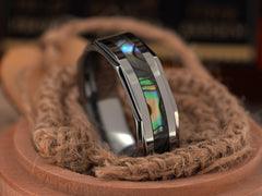The Octagon | Tungsten Wedding Band with Abalone Seashell Inlay