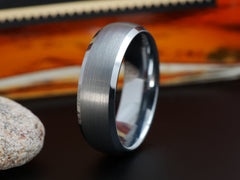 The Hero | Brushed Center Tungsten Wedding Band with Domed Profile and Beveled Edges