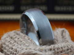 The Hero | Brushed Center Tungsten Wedding Band with Domed Profile and Beveled Edges