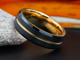 The Mariner | Black Wedding Band with Gold Plated Interior and Groove
