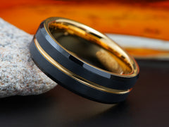 The Mariner | Black Wedding Band with Gold Plated Interior and Groove