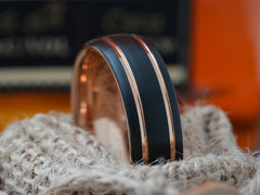 The Olis | Black Tungsten Wedding Band with Two Rose Gold Grooves