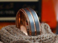 The Petersburg | Tungsten Wedding Band with Rose Gold Plated Edges and Groove