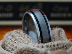 The Loki | Tungsten Wedding Band with Two Black Enamel Filled Grooves