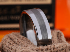The Harrisburg | Tungsten Wedding Band with Brushed Center Stripe
