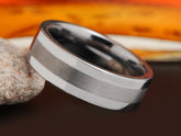 The Harrisburg | Tungsten Wedding Band with Brushed Center Stripe
