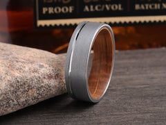 The Eisenhower | Sandblasted Tungsten Ring with Tennessee Whiskey Barrel Wood
