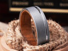 The Eisenhower | Sandblasted Tungsten Ring with Tennessee Whiskey Barrel Wood