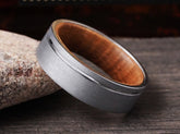 The Eisenhower | Sandblasted Tungsten Ring with Tennessee Whiskey Barrel Wood