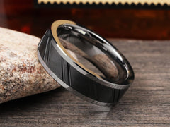 The Parade | Tungsten Wedding Band with Double Diagonal Grooves All Around