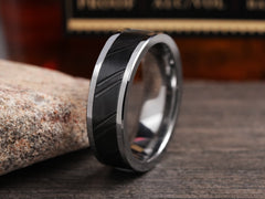 The Parade | Tungsten Wedding Band with Double Diagonal Grooves All Around
