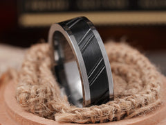 The Parade | Tungsten Wedding Band with Double Diagonal Grooves All Around