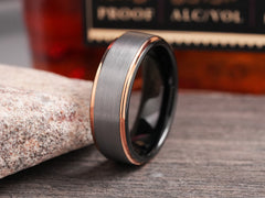 The DJ | Mens Wedding Band with Rose Gold Edge and Black Interior