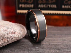 The DJ | Mens Wedding Band with Rose Gold Edge and Black Interior