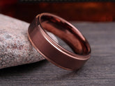 The Pluto | Bronze Tungsten Ring with Brushed Center and Stepped Edges