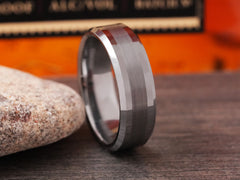 The Forte | Brushed Center Tungsten Wedding Band with Beveled Edges