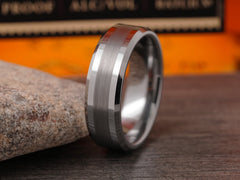 The Forte | Brushed Center Tungsten Wedding Band with Beveled Edges