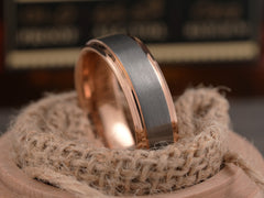 The Fortuna | Tungsten Wedding Band with Rose Gold Plated Edges and Inside